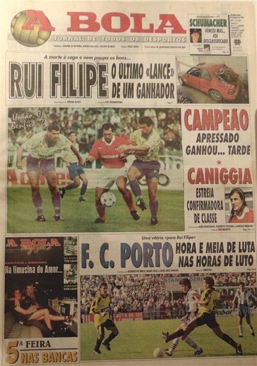 Agosto 1994 - A morte de Rui Filipe, uma capa que ele não quereria ter. E Cannigia, o mulherengo